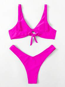Swim Chiccia Summer Beach Twist High Cut Bikini Set - Hot Pink - View 3