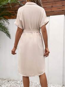 SHEIN 孕婦蝙蝠袖腰帶襯衫洋裝