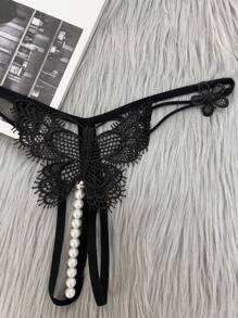 2pcs Butterfly Decor Sexy G-String Lingerie - Black and White - View 3