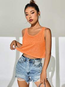 SHEIN EZwear Áo khoác và áo lót dành cho xe tăng nữ màu trơn Giải trí - trái cam - Xem 4