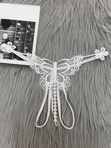 2pcs Butterfly Decor Sexy G-String Lingerie - Black and White - View 6