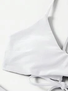 素色後背繫帶比基尼泳裝 - 白色 - 查看 5