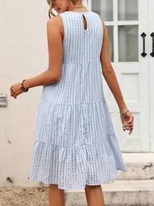 SHEIN Frenchy Keyhole Back Ruffle Hem Dress - Baby Blue - View 2