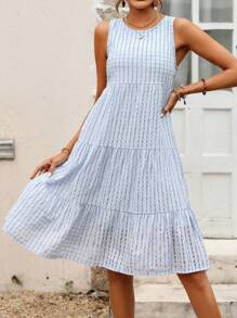 SHEIN Frenchy Keyhole Back Ruffle Hem Dress - Baby Blue - View 4