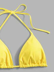 Swim Mod Summer Beach Solid Triangle Halter Bikini Set - Yellow - View 4