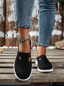 Giày Sneaker Thể Thao Cho Nữ, Giày Slip On Thiết Kế Cut Out - màu đen - Xem 1