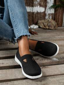 Giày Sneaker Thể Thao Cho Nữ, Giày Slip On Thiết Kế Cut Out - màu đen - Xem 2