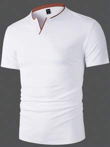 Manfinity Homme Men Contrast Trim Notched Neckline Tee - White - View 1