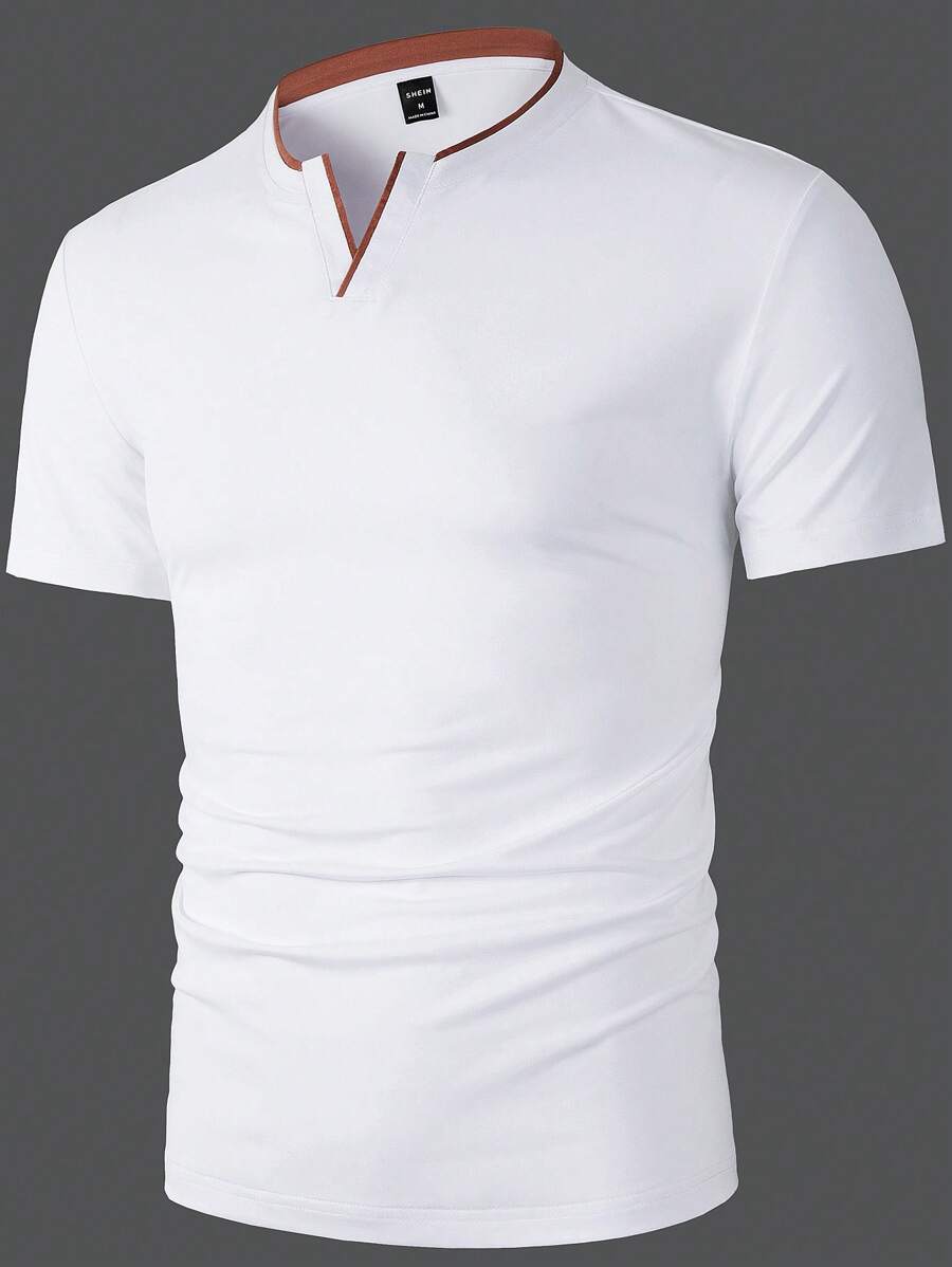 Manfinity Homme Men Contrast Trim Notched Neckline Tee - White - View 1