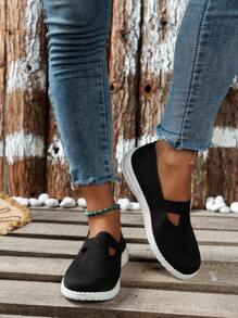 Giày Sneaker Thể Thao Cho Nữ, Giày Slip On Thiết Kế Cut Out - màu đen - Xem 4