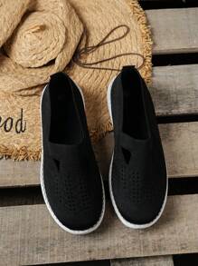 Giày Sneaker Thể Thao Cho Nữ, Giày Slip On Thiết Kế Cut Out - màu đen - Xem 5