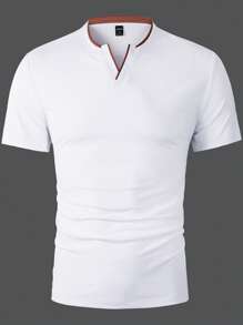 Manfinity Homme Men Contrast Trim Notched Neckline Tee - White - View 4