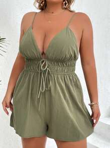 SHEIN VCAY Mono de tirantes con cordón delantero - Verde - Ver 2