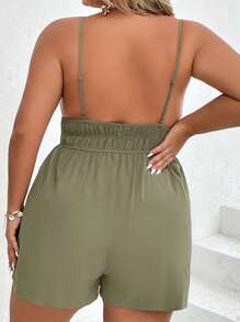 SHEIN VCAY Mono de tirantes con cordón delantero - Verde - Ver 3