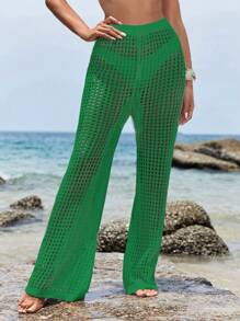 SHEIN Hollow Out Crochet Cover Up Pants - Green - View 2