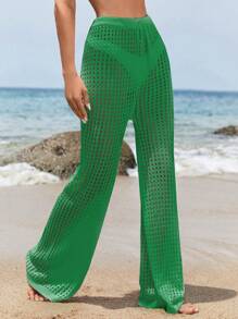 SHEIN Hollow Out Crochet Cover Up Pants - Green - View 3