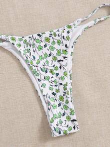 碎花三角杯丁字褲比基尼泳裝 - 白色 - 查看 5