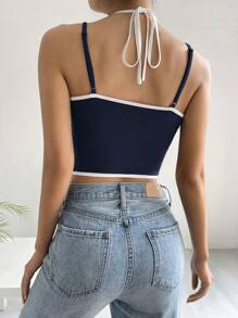 SHEIN EZwear Contrast Binding Cami Top - Navy Blue - View 2