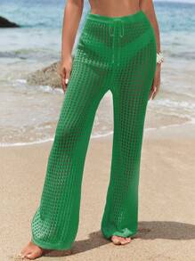 SHEIN Hollow Out Crochet Cover Up Pants - Green - View 6