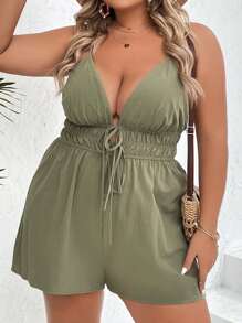 SHEIN VCAY Mono de tirantes con cordón delantero - Verde - Ver 6