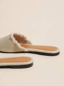 Elegant Apricot Sandals For Women, Raw Trim Denim Slide Sandals,Spring Summer Outfits - Apricot - View 2