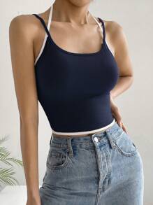 SHEIN EZwear Contrast Binding Cami Top - Navy Blue - View 3