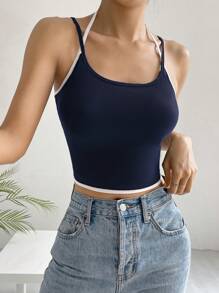 SHEIN EZwear Contrast Binding Cami Top - Navy Blue - View 4