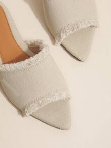 Elegant Apricot Sandals For Women, Raw Trim Denim Slide Sandals,Spring Summer Outfits - Apricot - View 5