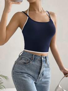 SHEIN EZwear Contrast Binding Cami Top - Navy Blue - View 5