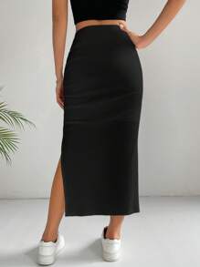 SHEIN EZwear Solid Split Thigh Ruched Skirt