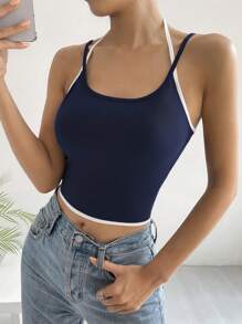 SHEIN EZwear Contrast Binding Cami Top - Navy Blue - View 6