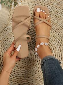 Xăng đan hoa mai thanh lịch cho nữ, Xăng đan quai chéo quai ngang - Màu be - Xem 1