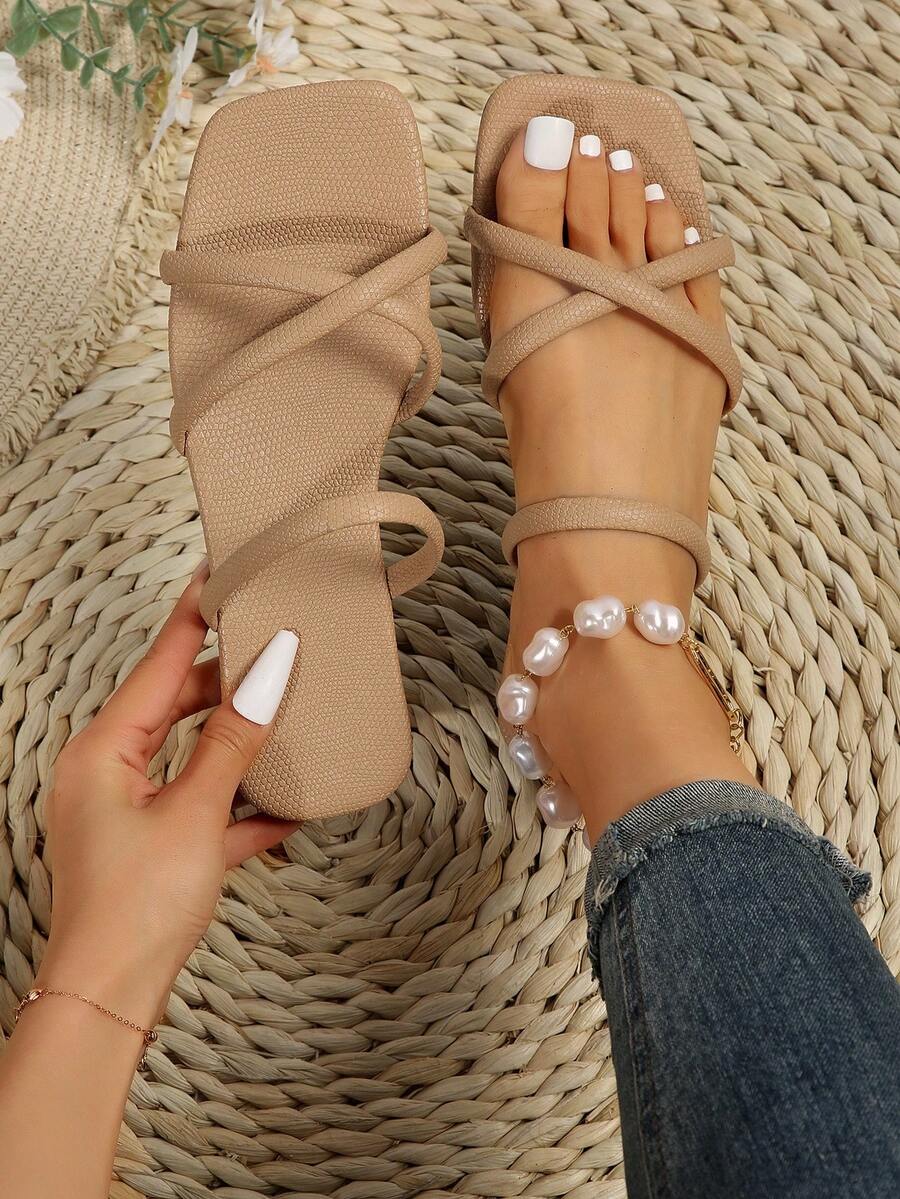 Xăng đan hoa mai thanh lịch cho nữ, Xăng đan quai chéo quai ngang - Màu be - Xem 1