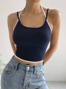 SHEIN EZwear Contrast Binding Cami Top - Navy Blue - View 7