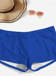 SHEIN Swim Curve Cộng với kích thước bikini đáy màu trơn Giải trí - Màu xanh lam - Xem 4