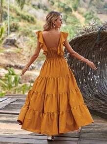 SHEIN VCAY Ruffle Trim Layered Hem Dress