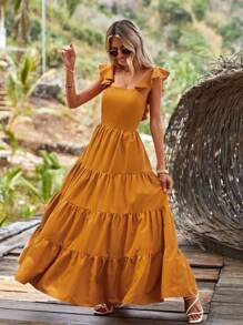 SHEIN VCAY Ruffle Trim Layered Hem Dress