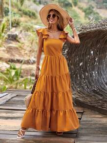 SHEIN VCAY Ruffle Trim Layered Hem Dress