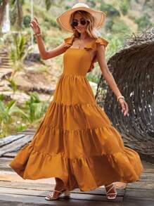 SHEIN VCAY Ruffle Trim Layered Hem Dress