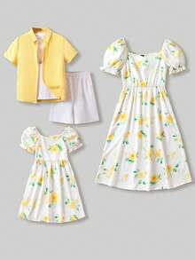 SHEIN Unity Floral Print Puff Sleeve Dress - White - View 3