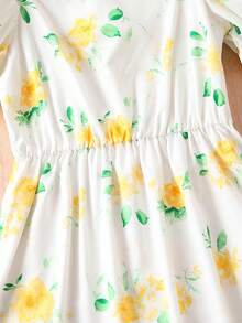 SHEIN Unity Floral Print Puff Sleeve Dress - White - View 7