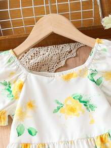Toddler Girls Floral Print Puff Sleeve Dress