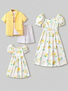 Toddler Girls Floral Print Puff Sleeve Dress
