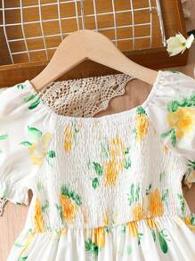 Toddler Girls Floral Print Puff Sleeve Dress
