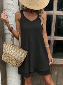 SHEIN Unity 鏤空蕾絲花邊吊帶洋裝 - 黑色 - 查看 4