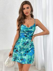 SHEIN Privé Vestido de tirantes con estampado floral escote drapeado - Multicolor - Ver 6