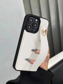 1pc White Card Holder Phone Case With Wrist Strap And Stand, Compatible With IPhone 17/16 Pro Max, 12 Pro Max, 13 Pro Max, 14 Pro Max, 14 Plus, 15/15 Pro Max, Galaxy S20 Ultra, Galaxy S21 Plus, Galaxy S21 Ultra, Galaxy S22 Plus, Galaxy S23/S24/S25 Ultra, Xperia Ace III, Xperia 1 V, Xperia 5 V, Xperia 10 V - White - View 2