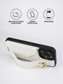 1pc White Card Holder Phone Case With Wrist Strap And Stand, Compatible With IPhone 17/16 Pro Max, 12 Pro Max, 13 Pro Max, 14 Pro Max, 14 Plus, 15/15 Pro Max, Galaxy S20 Ultra, Galaxy S21 Plus, Galaxy S21 Ultra, Galaxy S22 Plus, Galaxy S23/S24/S25 Ultra, Xperia Ace III, Xperia 1 V, Xperia 5 V, Xperia 10 V - White - View 5