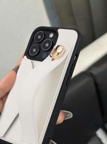 1pc White Card Holder Phone Case With Wrist Strap And Stand, Compatible With IPhone 17/16 Pro Max, 12 Pro Max, 13 Pro Max, 14 Pro Max, 14 Plus, 15/15 Pro Max, Galaxy S20 Ultra, Galaxy S21 Plus, Galaxy S21 Ultra, Galaxy S22 Plus, Galaxy S23/S24/S25 Ultra, Xperia Ace III, Xperia 1 V, Xperia 5 V, Xperia 10 V - White - View 6