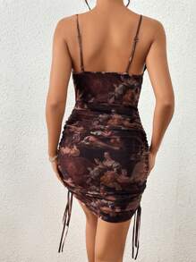 Firerie Figure Graphic Draped Collar Drawstring Side Cami Dress